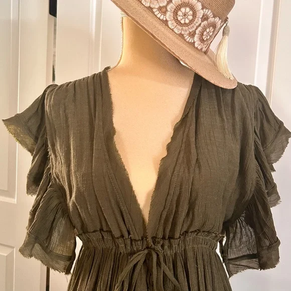 Flawless Flowy Bohemian Chic Forest/Olive Green Maxi Dress Size Small - Picture 4 of 15